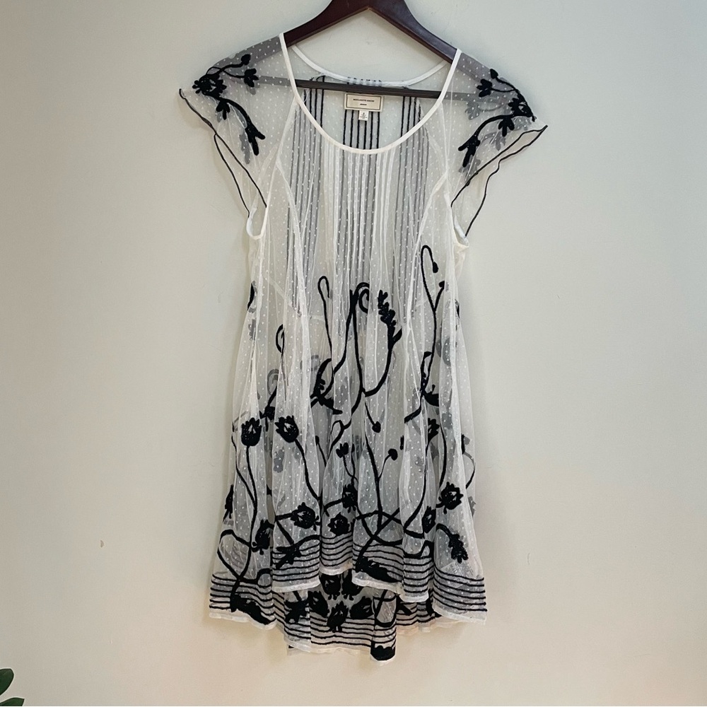 Moulinette Soeurs Ivory Sheer Embroidered Dress Size 6